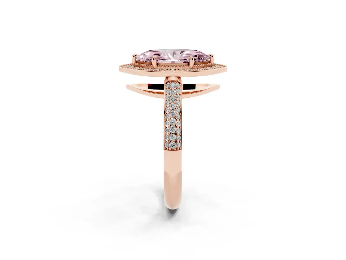 Fancy Pink Marquise Cut Cut Halo Diamond Pave Band with Four-Prong Setting Rose gold