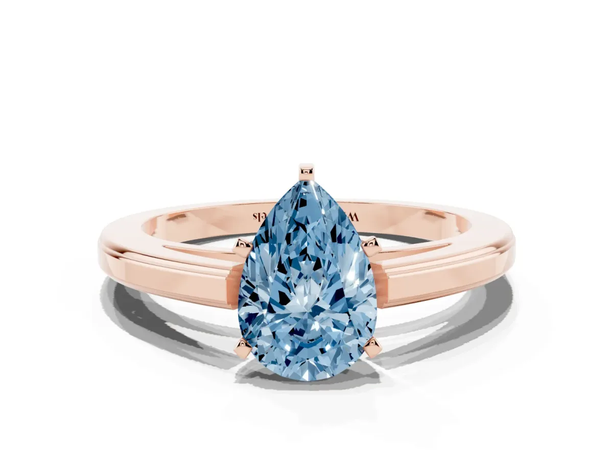 Fancy Blue Pear Cut Solitaire Diamond Ring with Four-Prong Setting and Classic Band Rose gold