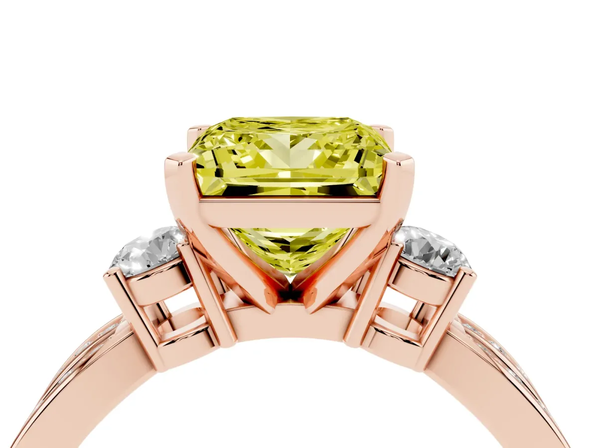 Fancy Yellow Three-Stone Princess Cut Cut Diamond Twist Band with Prong Setting Rose gold
