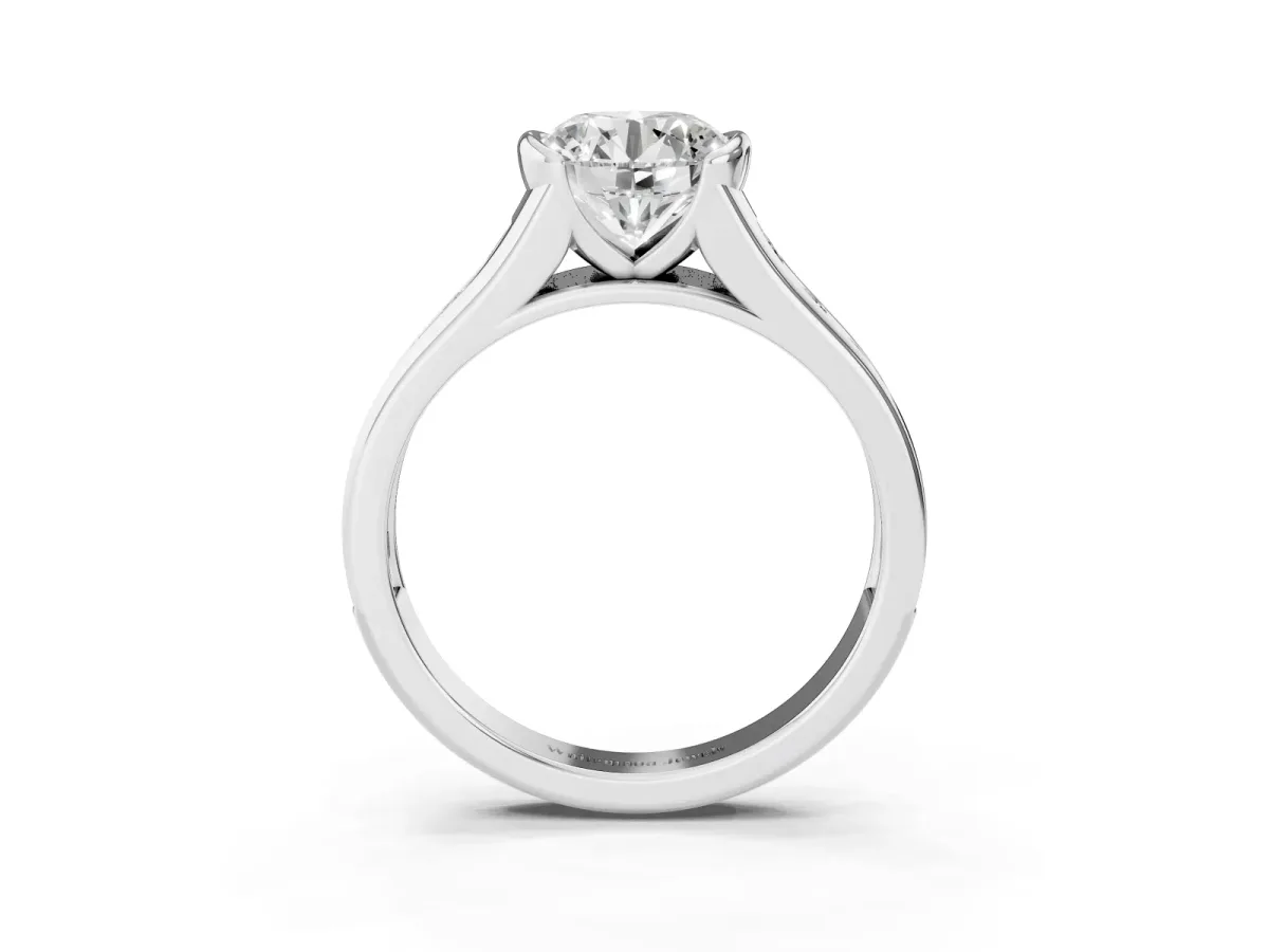 Round Cut Solitaire Bezel-Set Diamond Ring with Channel-Set Band Platinum