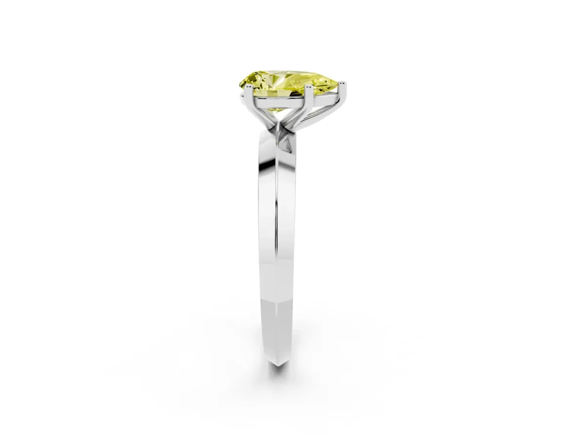 Fancy Yellow Pear Cut Cut Solitaire Engagement Ring with Flat Band and Four-Prong Setting Silver
