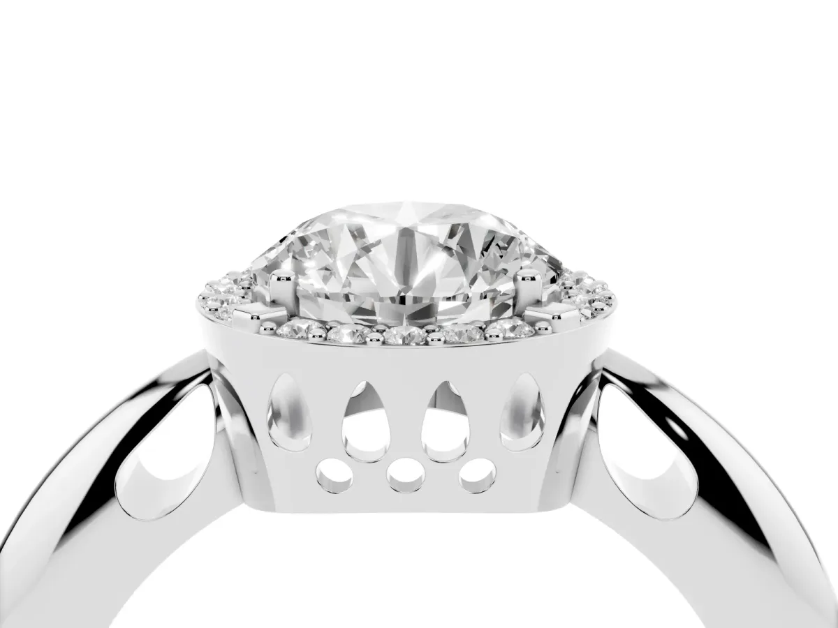 Round Cut Cut Diamond Halo Engagement Ring with Split Shank and Four-Prong Setting Silver