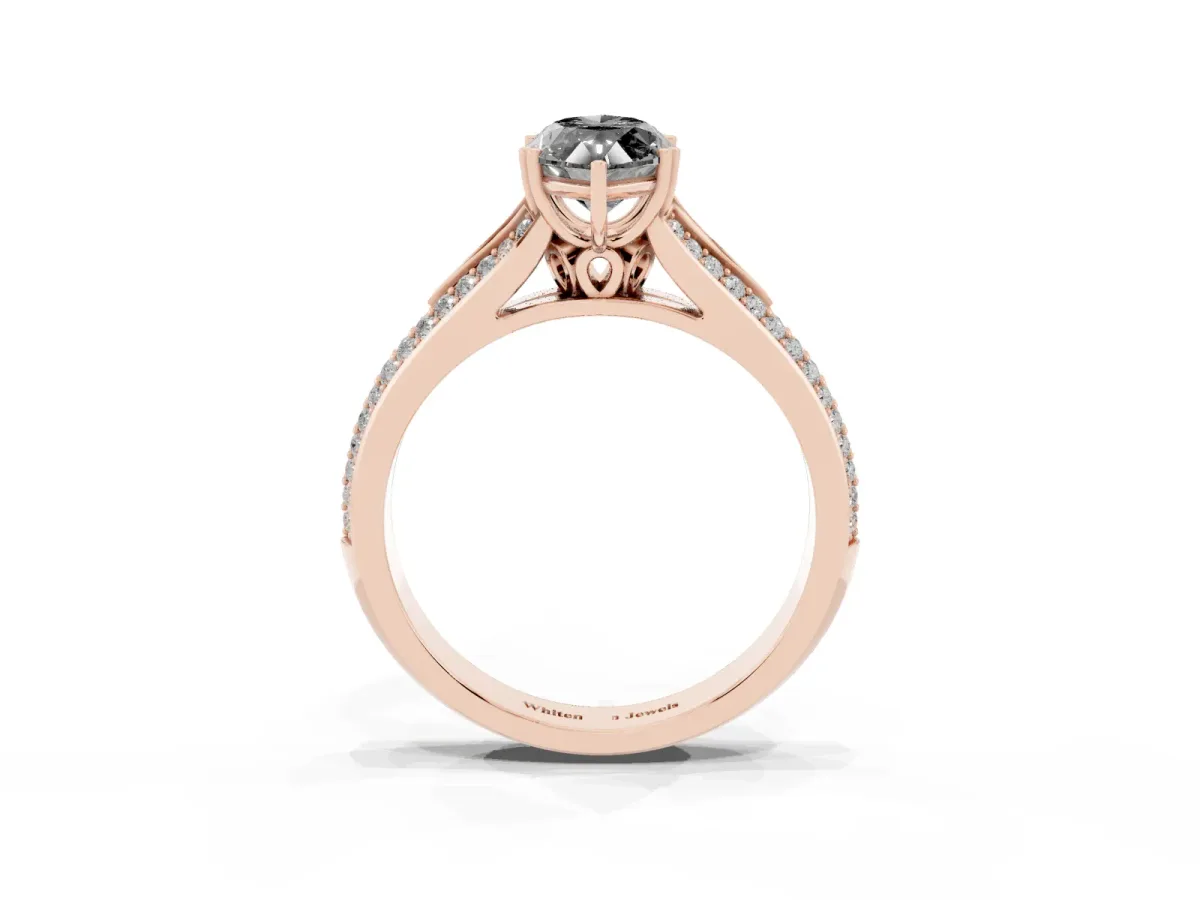 Fancy Black Marquise Cut Diamond Split Shank Engagement Ring with Pavé Band Rose gold