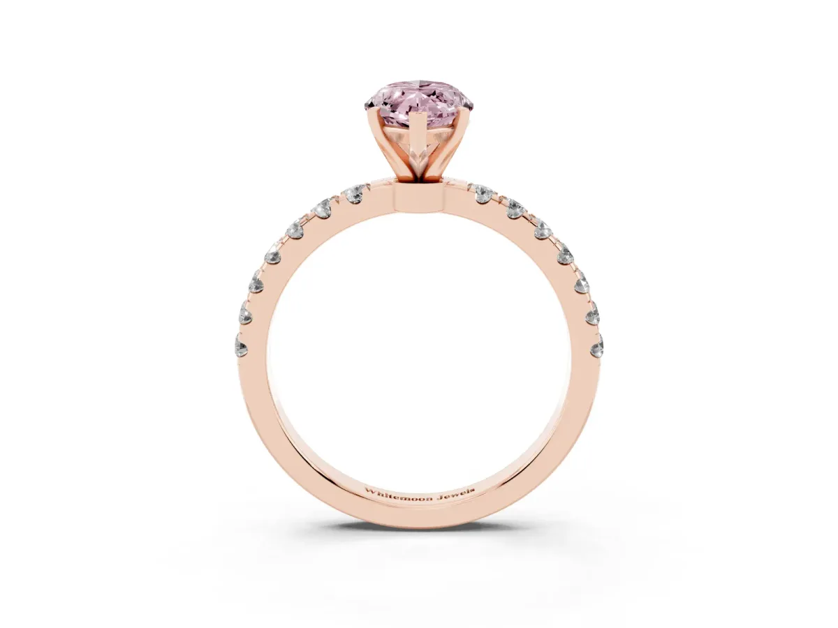 Fancy Pink Marquise Cut Diamond Solitaire Ring with Pavé Accents and Four-Prong Setting Rose gold