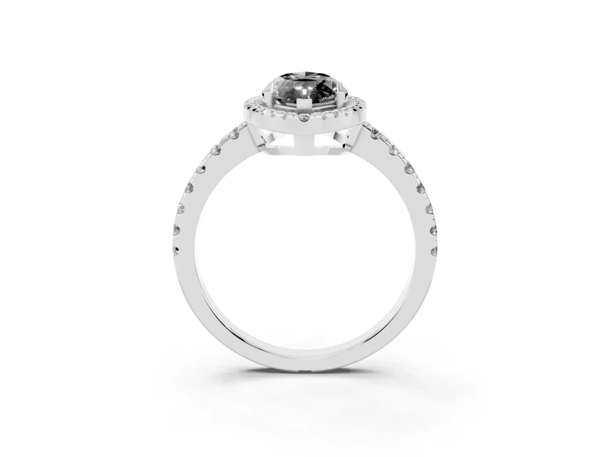 Fancy Black Marquise Cut Diamond Halo Ring with Pavé Band and Four-Prong Setting Platinum