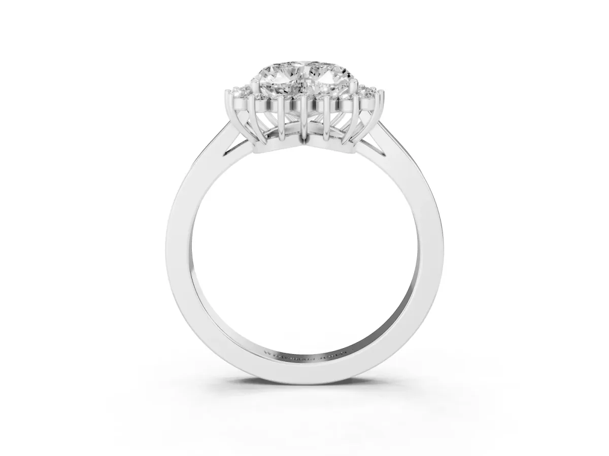 Heart Cut Cut Diamond Halo Ring with Round Brilliant Halo and Solitaire Band Silver