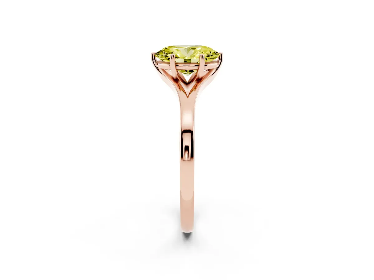 Fancy Yellow Oval Cut Solitaire Diamond Ring with Six-Prong Setting and Tapered Band Rose gold