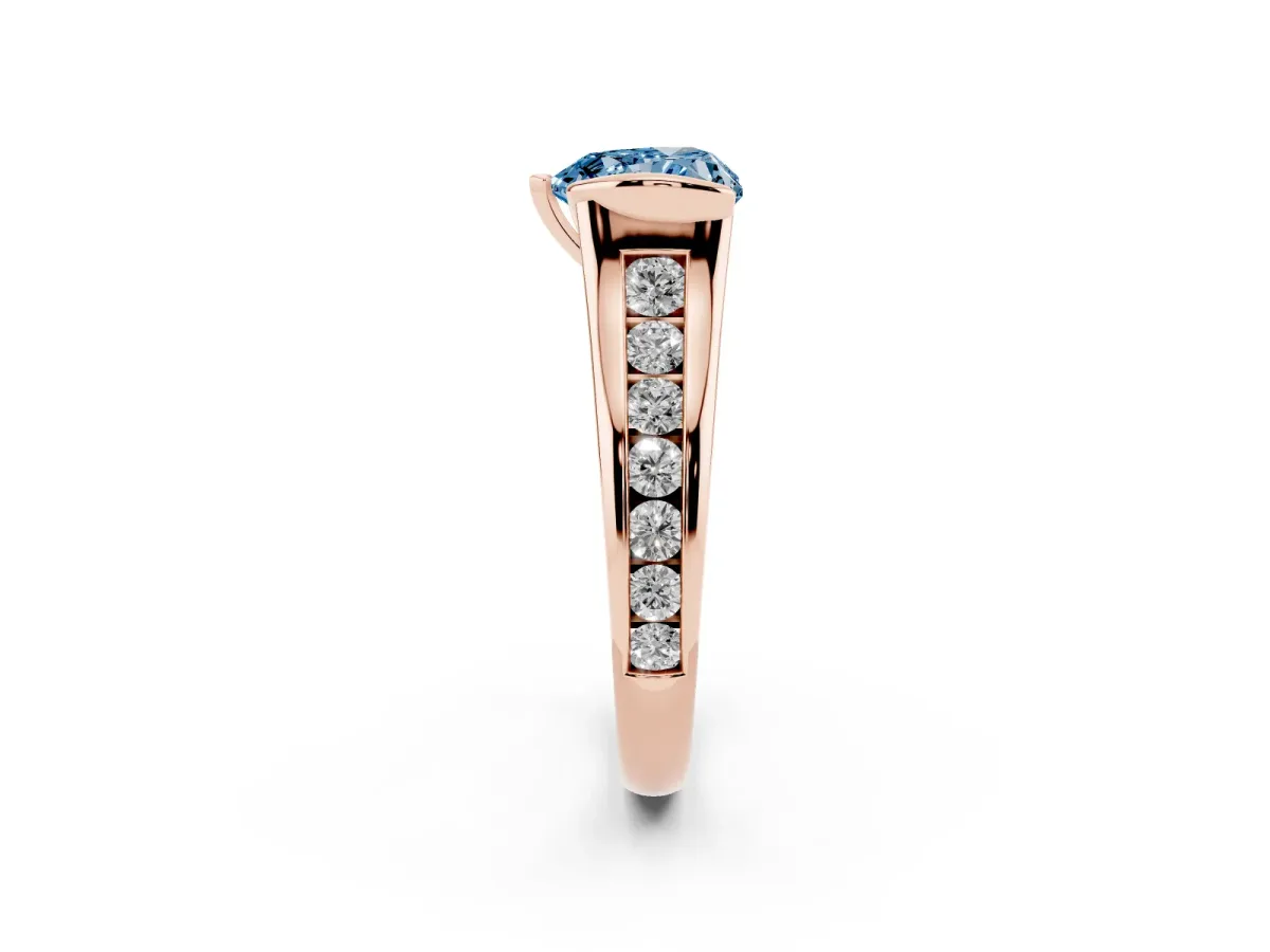 Fancy Blue Heart Cut Solitaire Bezel-Set Diamond Ring with Channel-Set Band Rose gold