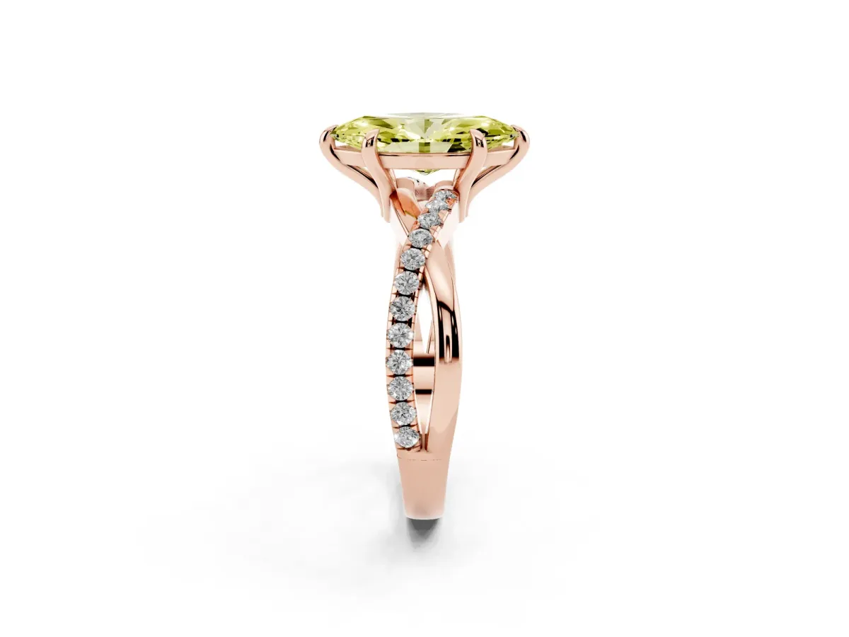 Fancy Yellow Marquise Cut Cut Diamond Twist Band Solitaire with Prong Setting Rose gold