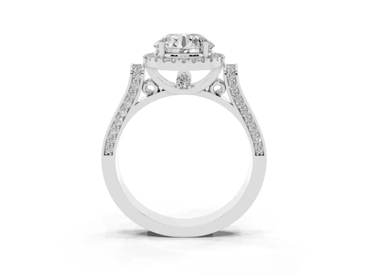 Round Cut Halo Pave Split Shank Prong Setting Ring Silver