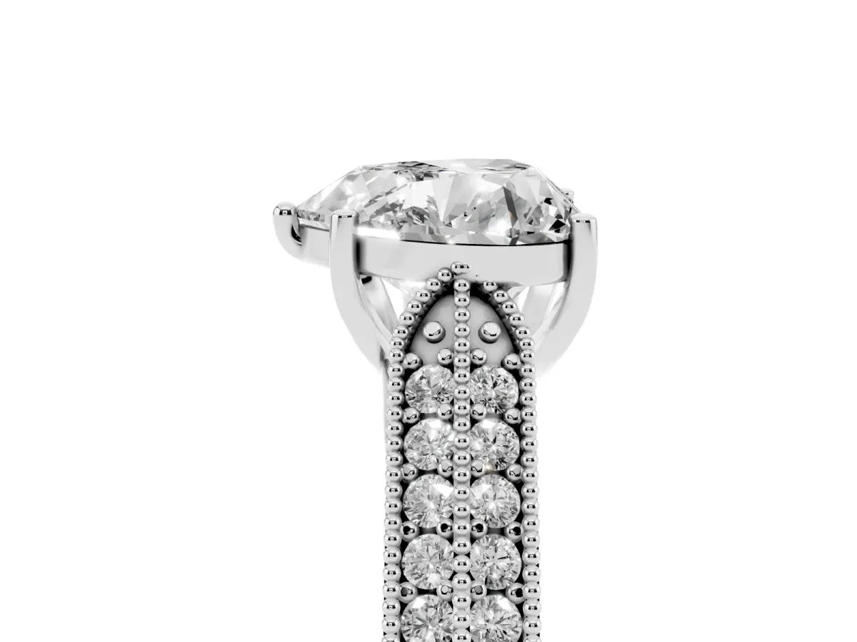 Heart Cut Cut Pave Split Shank Engagement Ring with Four-Prong Setting Silver