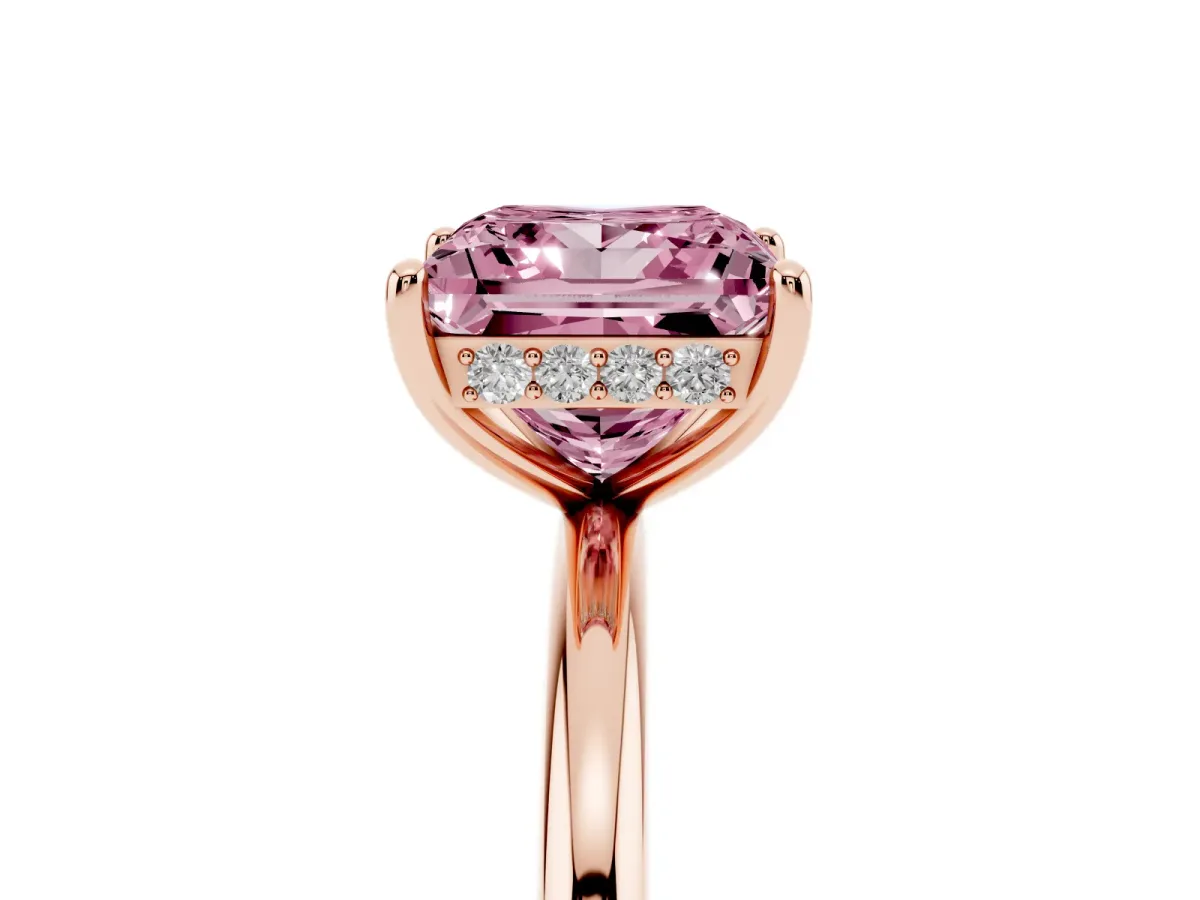 Fancy Pink Princess Cut Solitaire Diamond Ring with a Classic Band and Four-Prong Setting Rose gold