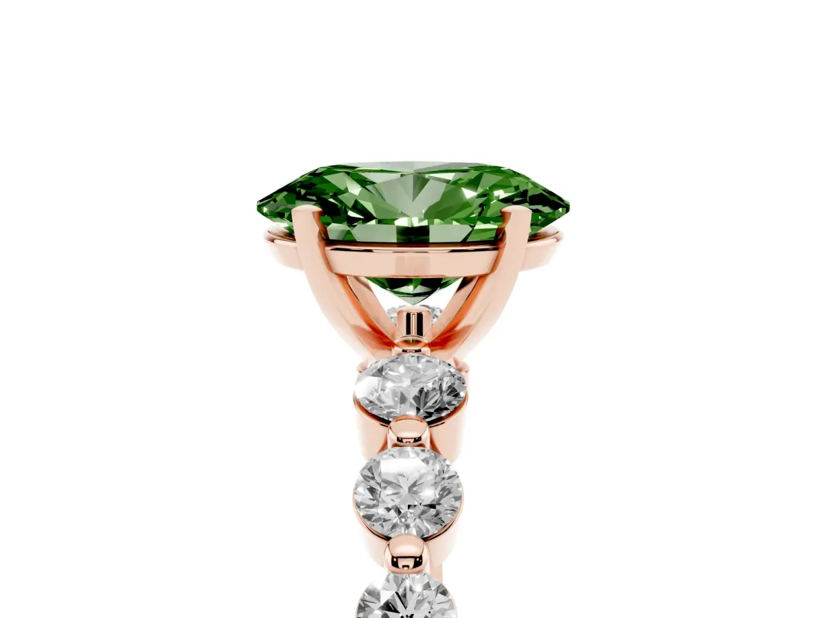 Fancy Green Oval Cut Solitaire Diamond Ring with Pave Band and Four-Prong Setting Rose gold
