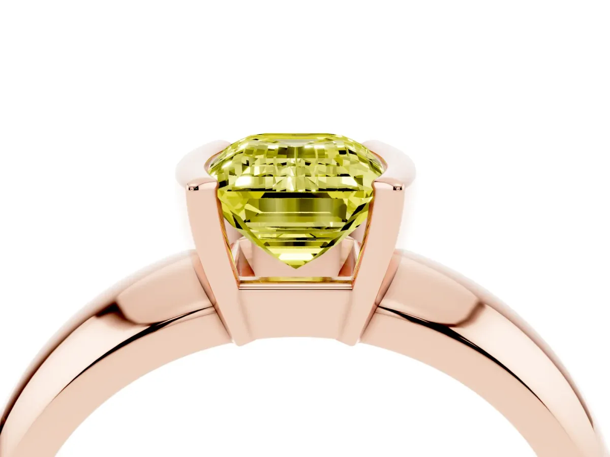 Fancy Yellow Emerald Cut Solitaire Tension Set Diamond Ring with Wide Band Rose gold