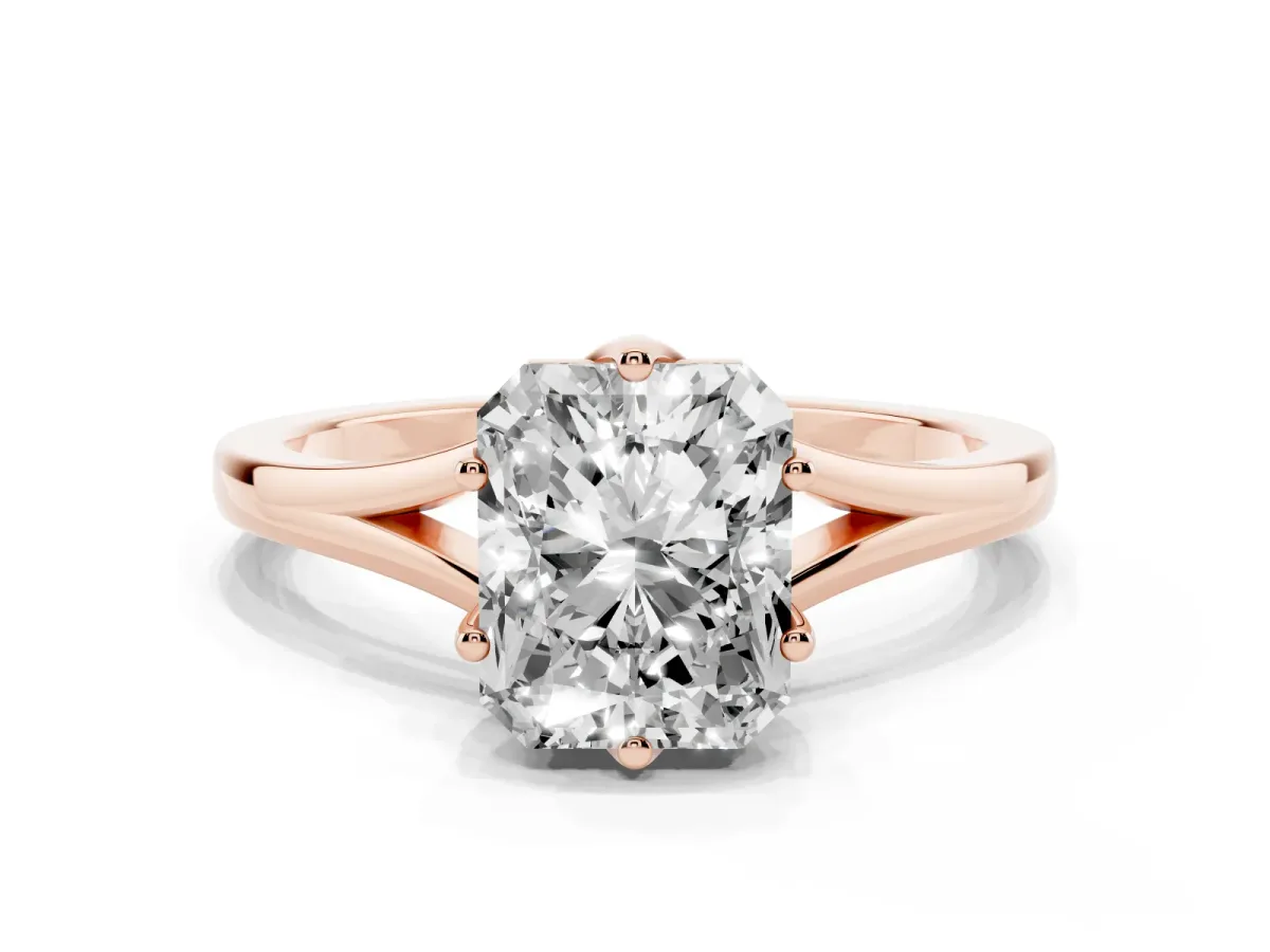 Radiant Cut Solitaire Diamond Ring with Six-Prong Setting and Tapered Band Rose gold