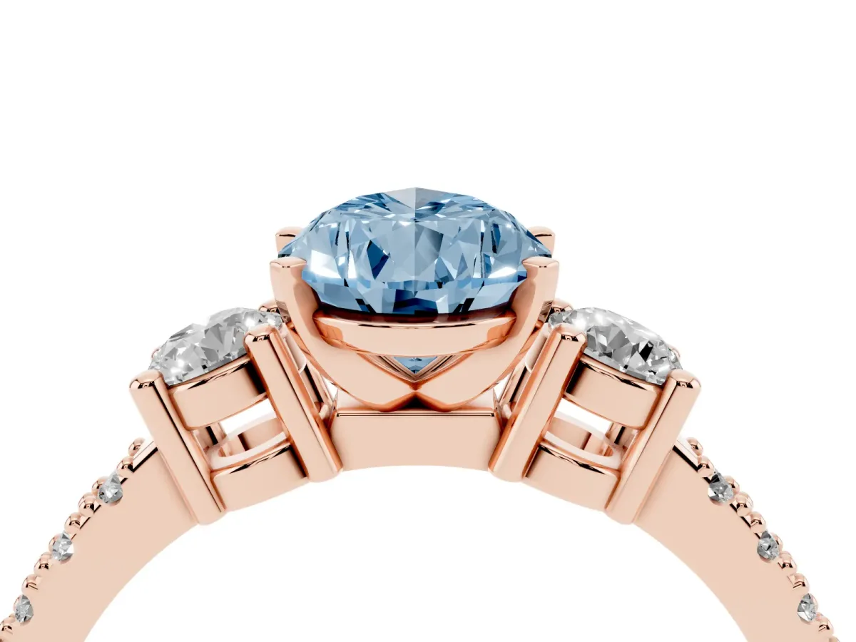Fancy Blue Pear Cut Three-Stone Diamond Pavé Band with Prong Setting Rose gold
