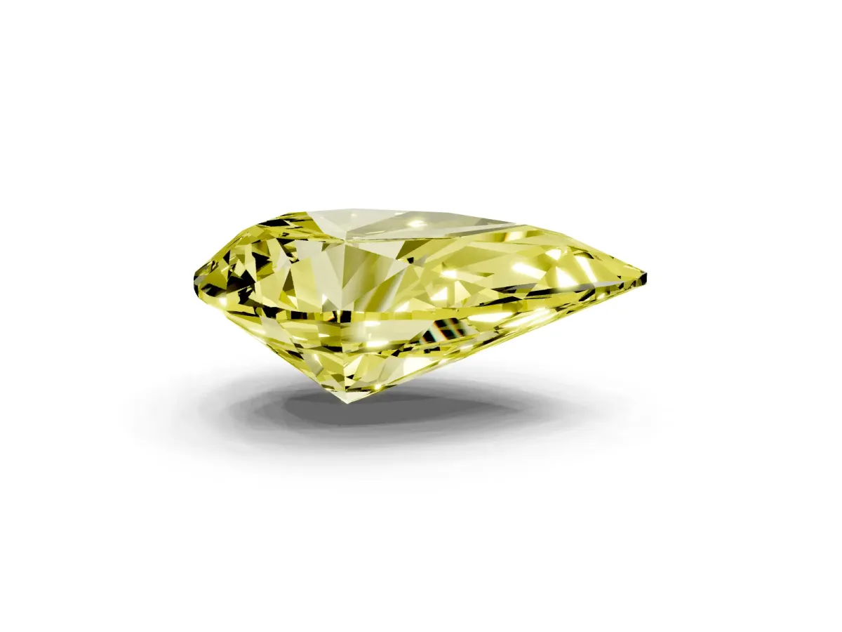 Fancy Yellow Pear Cut Diamond Ring with Marquise Side Stones and Prong Setting Yellow gold