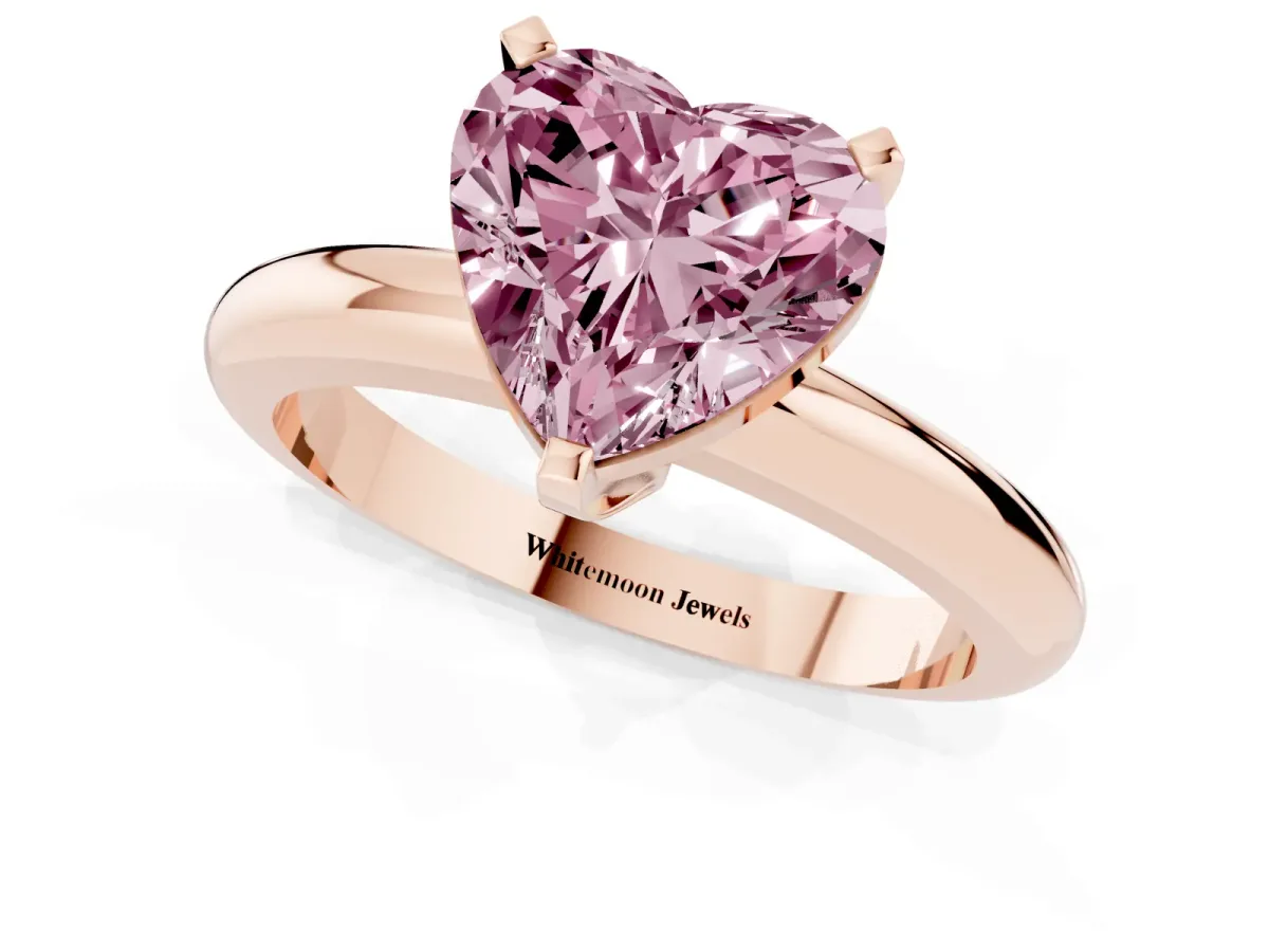 Fancy Pink Heart Cut Diamond Solitaire Engagement Ring with Round Band and Four-Prong Setting Rose gold