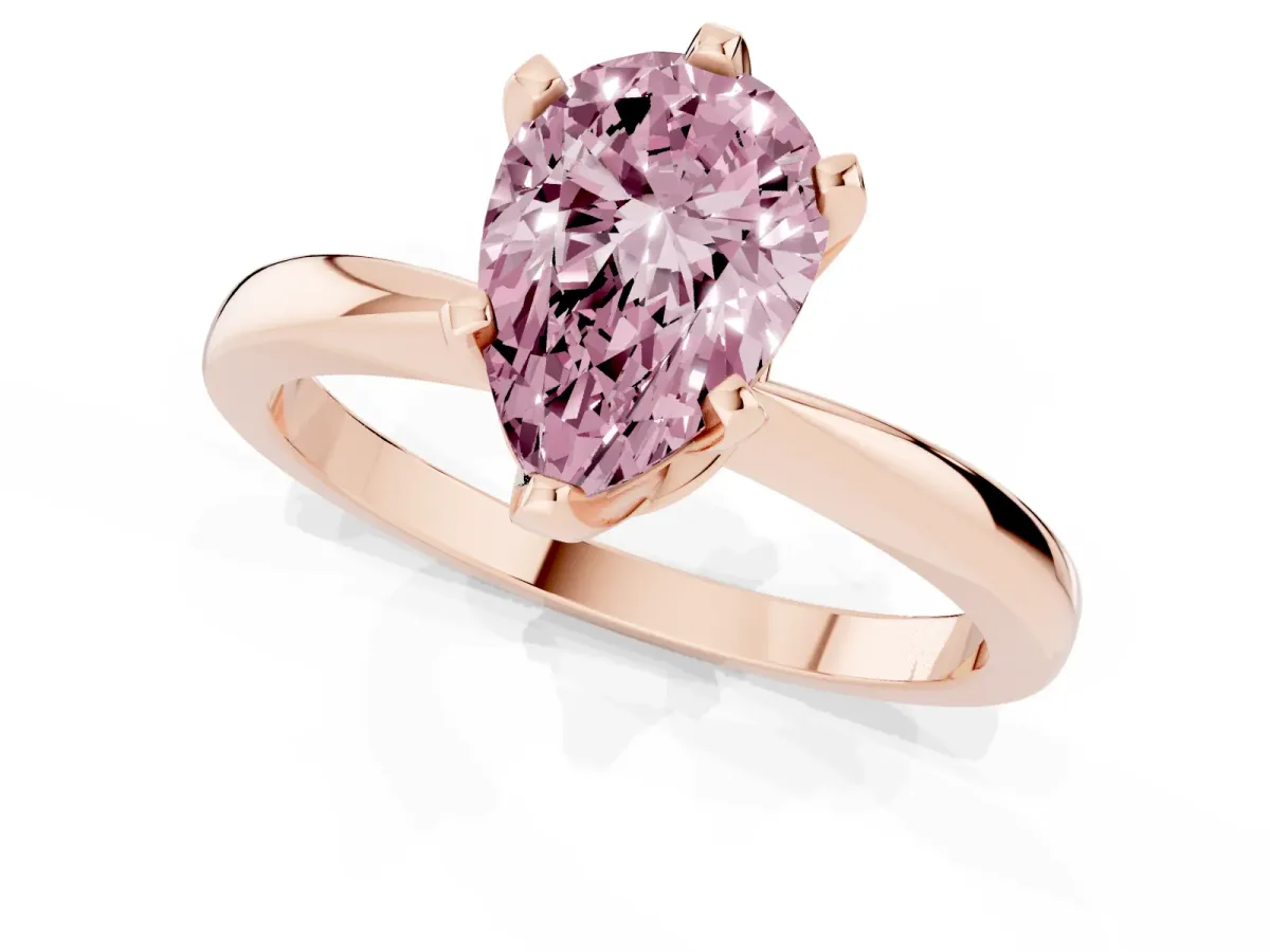 Fancy Pink Pear Cut Solitaire Engagement Ring with Six-Prong Setting and Tapered Band Rose gold