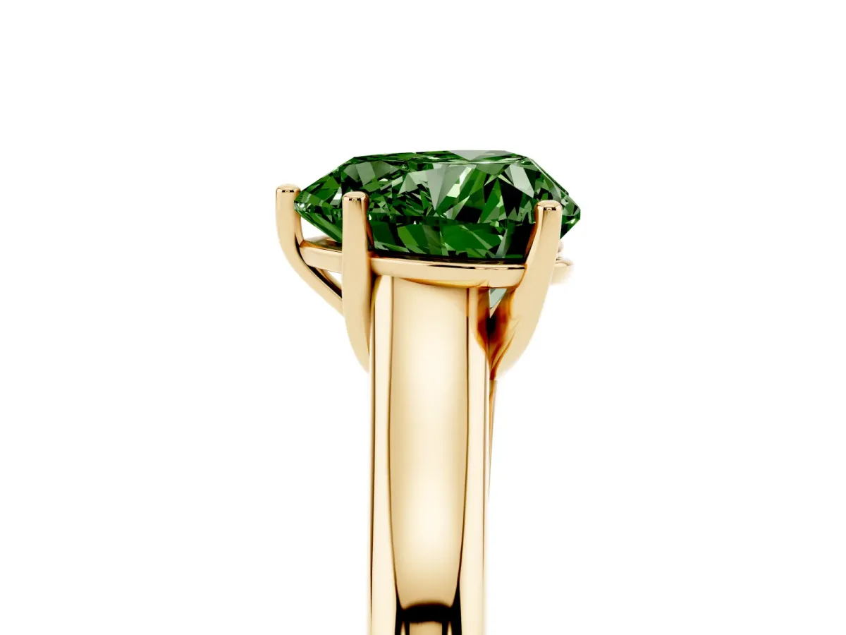 Fancy Green Heart Cut Cut Diamond Solitaire Engagement Ring with Tapered Plain Band and Four-Prong Setting Yellow gold