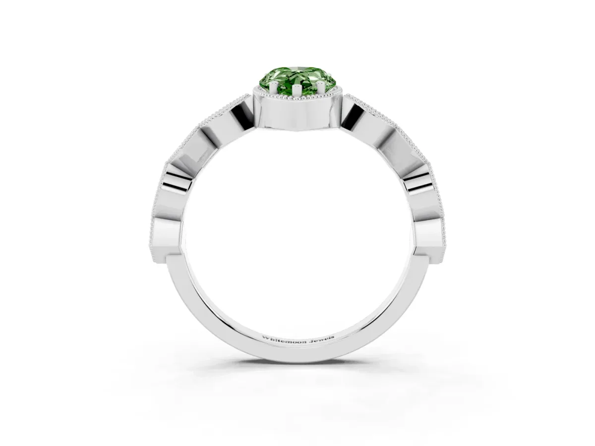Fancy Green Pear Cut Milgrain Marquise Diamond Twist Band Ring Silver