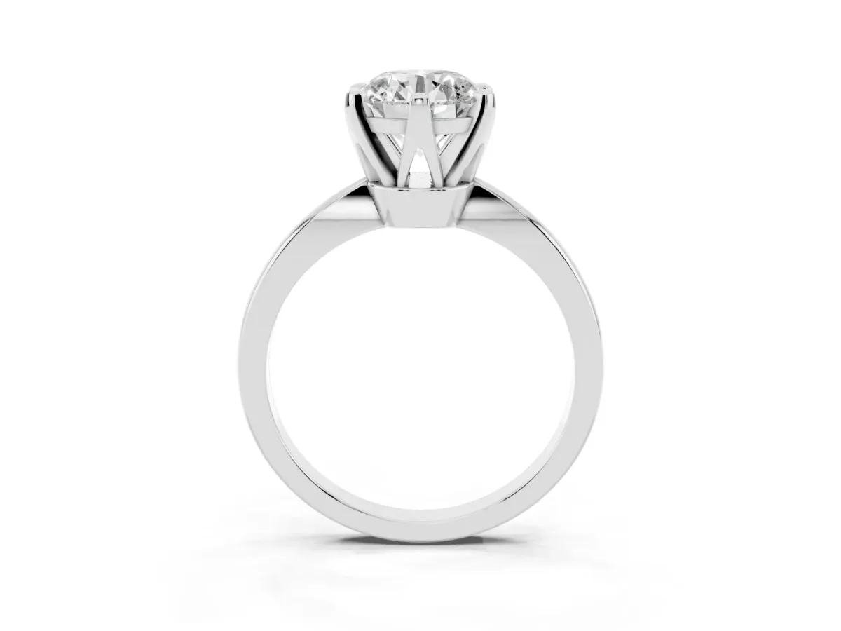 Round Cut Solitaire Engagement Ring with Six-Prong Setting and Tapered Band Platinum