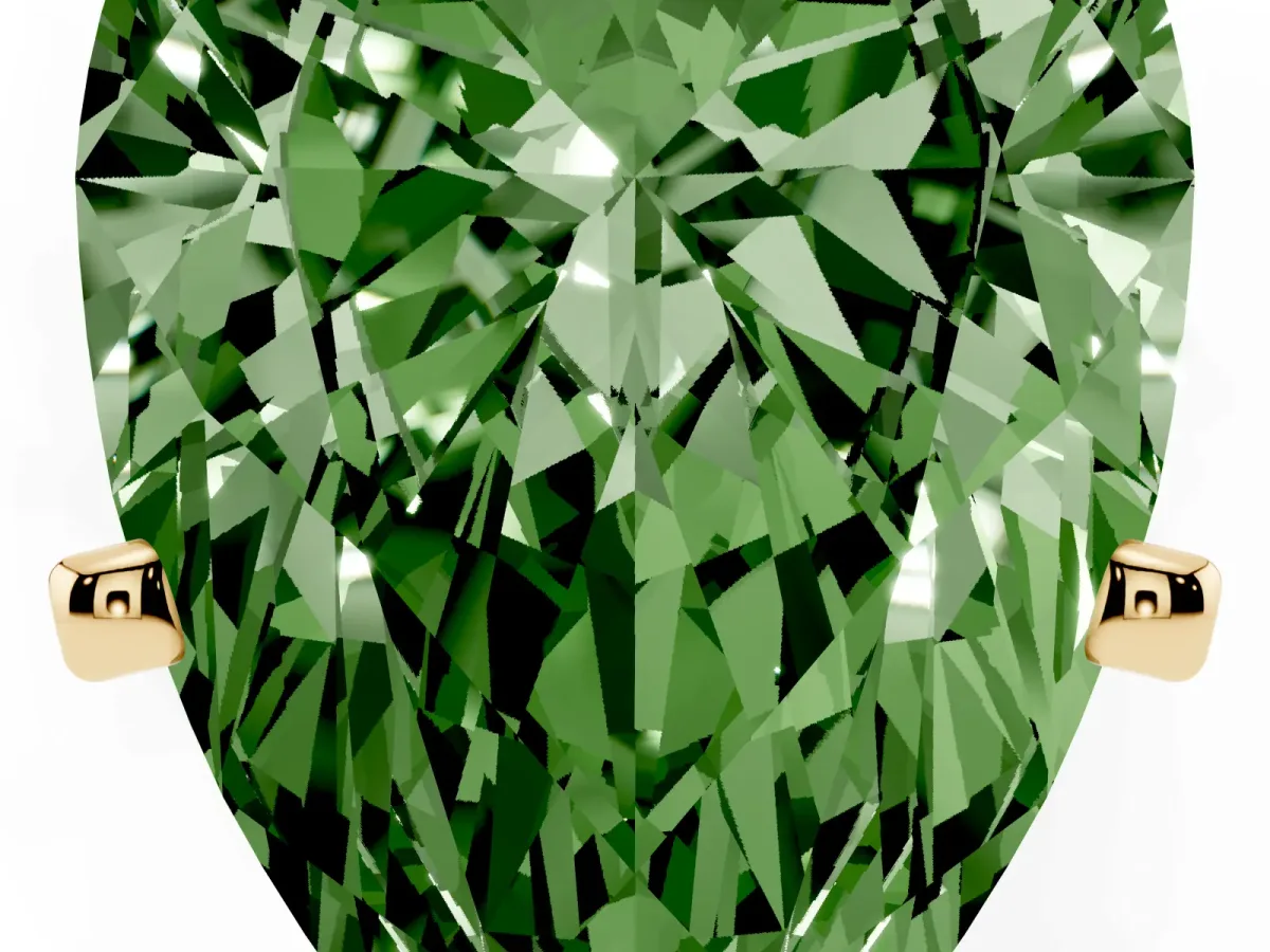 Fancy Green Pear Cut Diamond Solitaire Ring with Prong Setting and Classic Band Yellow gold