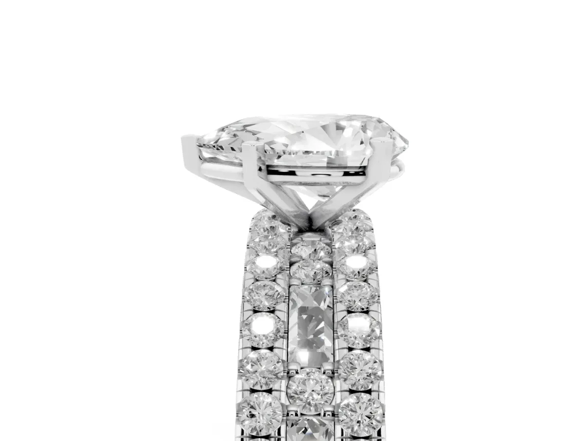 Pear Cut Diamond Solitaire Ring with Pavé and Channel Set Band Silver
