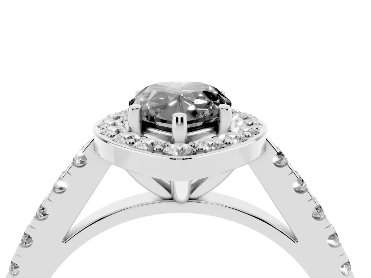 Fancy Black Pear Cut Diamond Halo Ring with Round Pavé Split Shank and Prong Setting Platinum