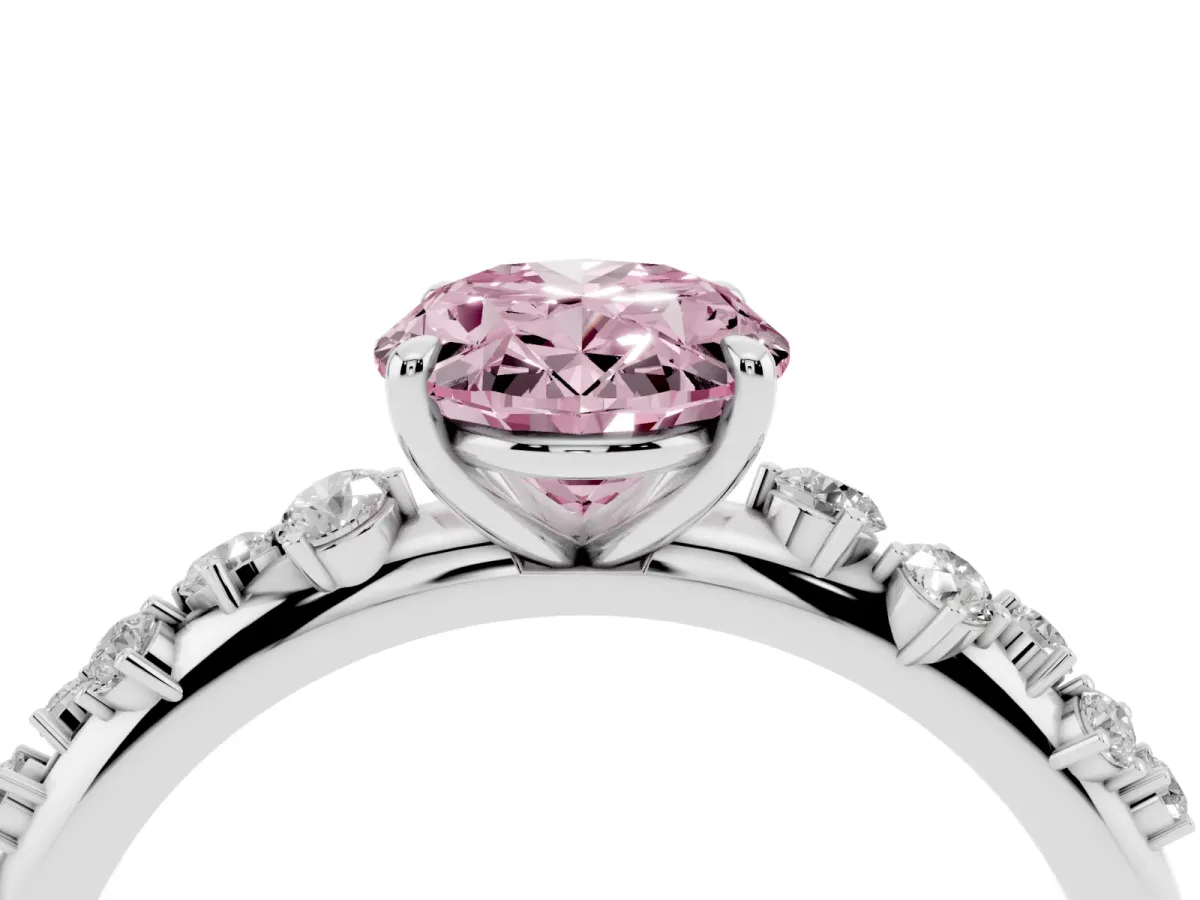 Fancy Pink Oval Cut Diamond Cluster Prong-Set Solitaire Ring Platinum