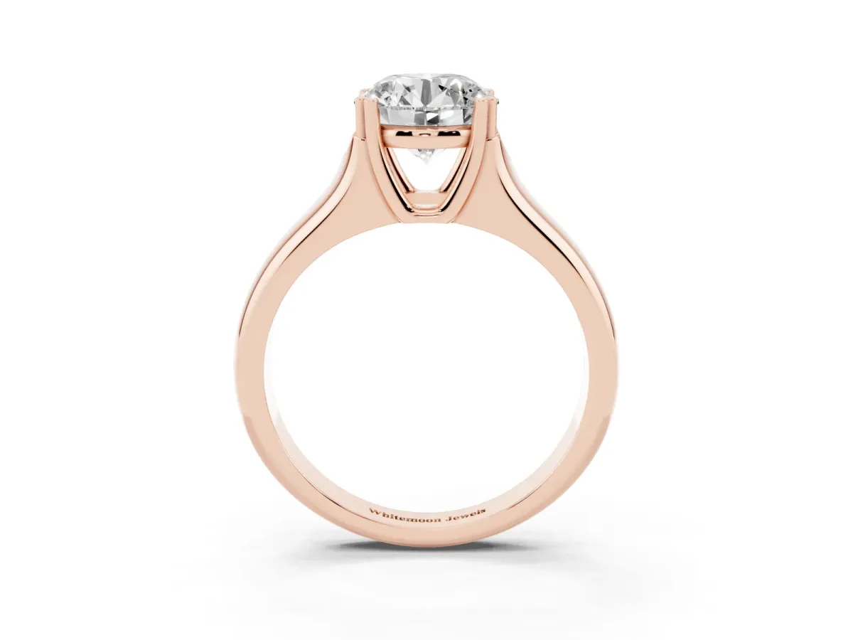 Round Cut Diamond Solitaire Ring with Wide Band and Prong Setting Rose gold