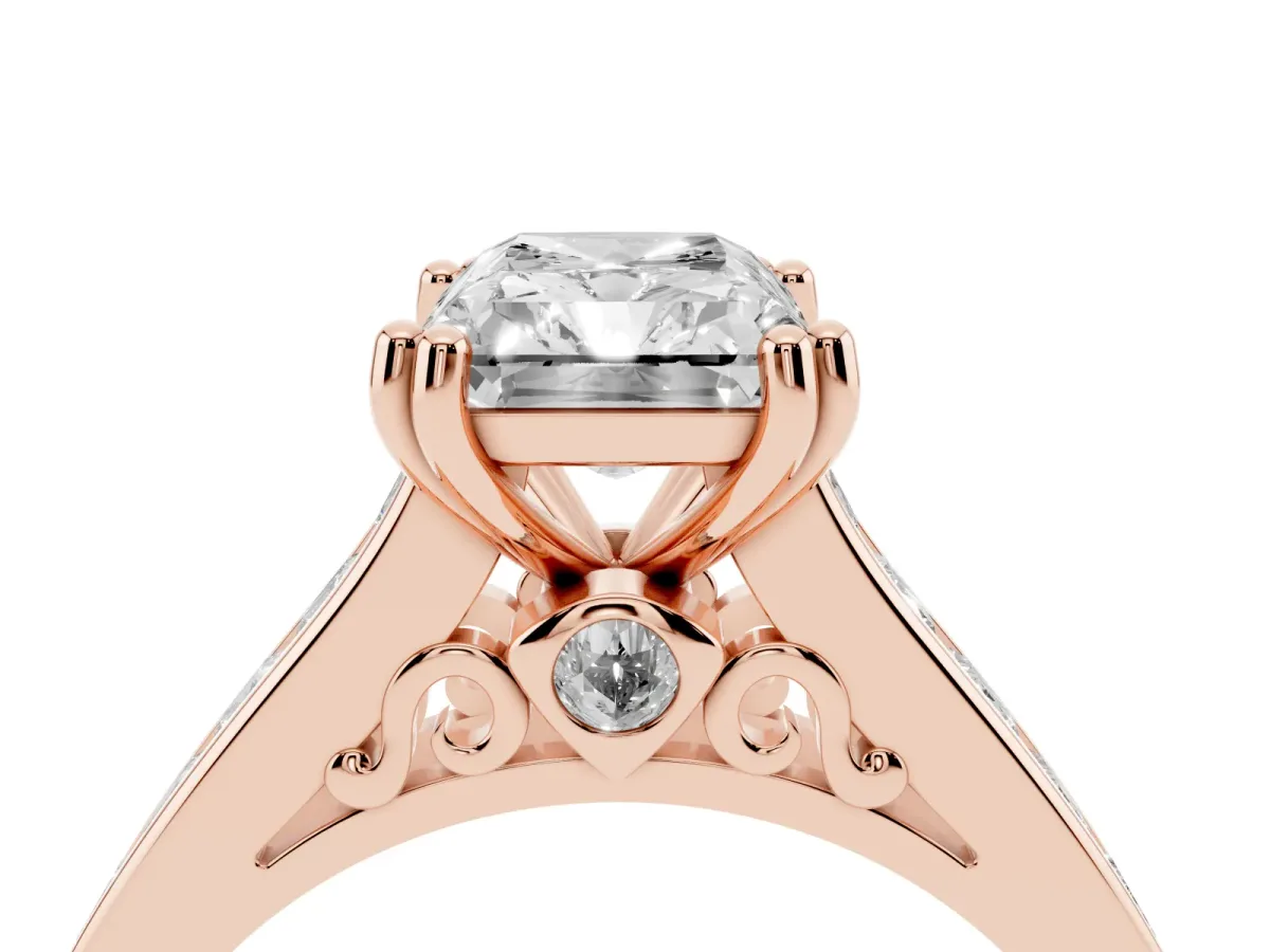 Radiant Cut Cut Channel Set Solitaire Engagement Ring with Prong Setting Rose gold