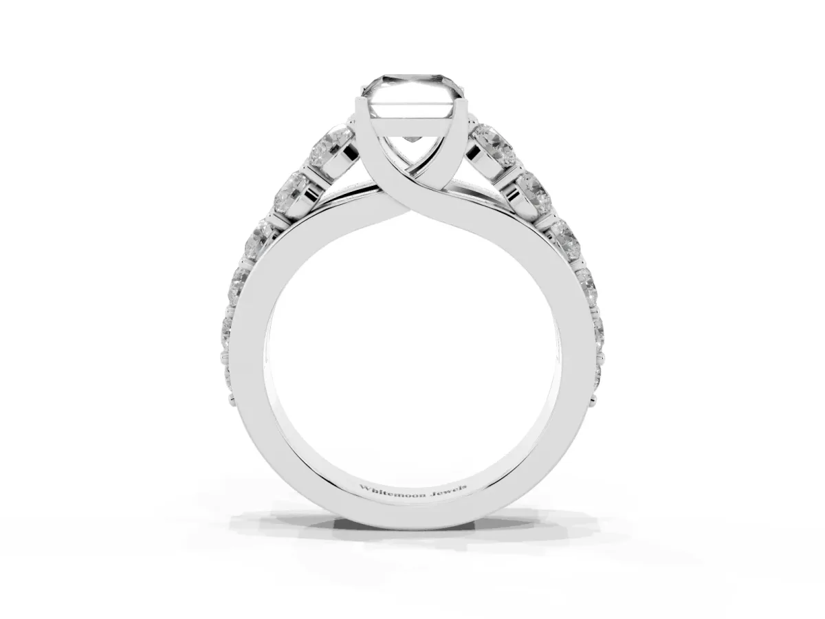 Fancy Black Radiant Cut Diamond Engagement Ring with Pavé Band and Four-Prong Setting Silver