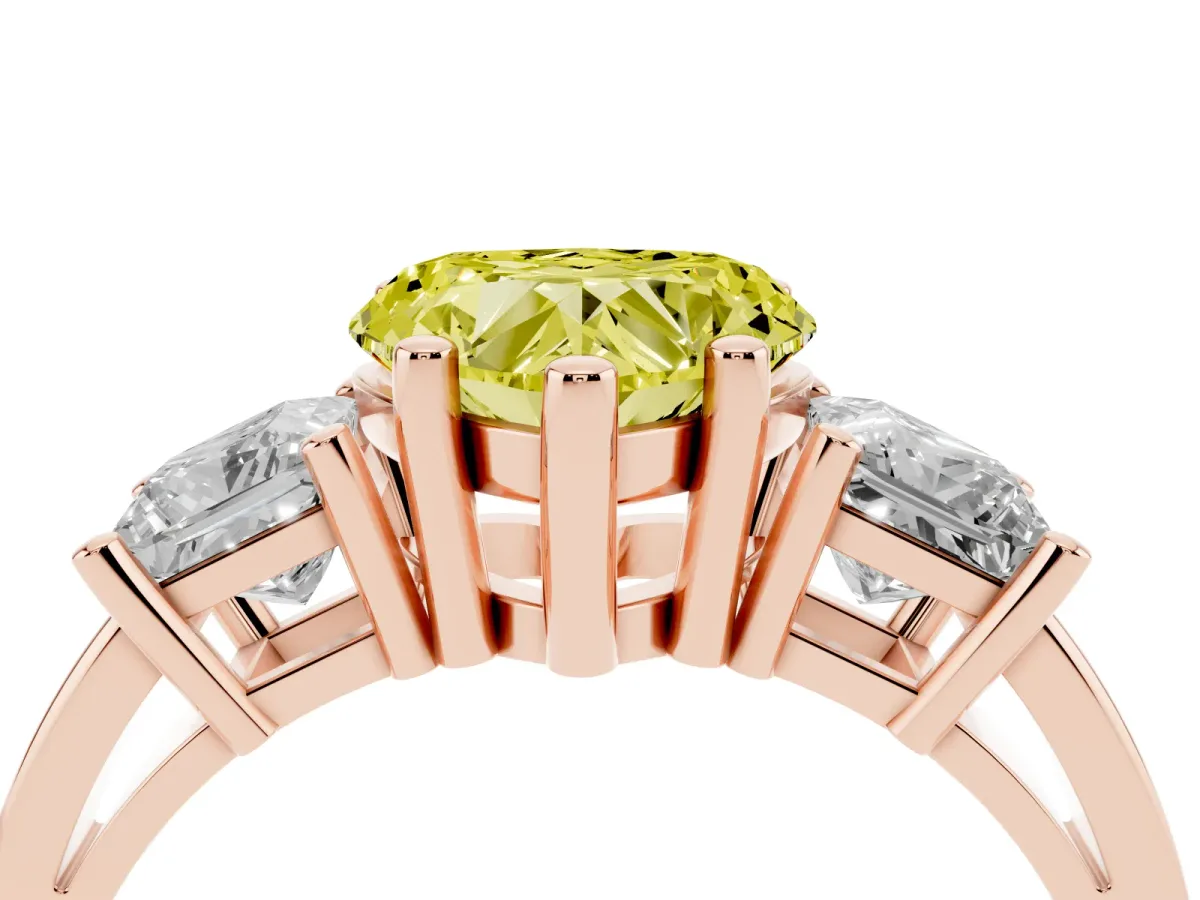 Fancy Yellow Three-Stone Heart Cut Cut Solitaire Ring with Prong Setting Rose gold