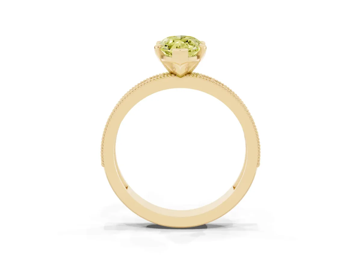 Fancy Yellow Marquise Cut Diamond Milgrain Pavé Engagement Ring with Four-Prong Setting Yellow gold