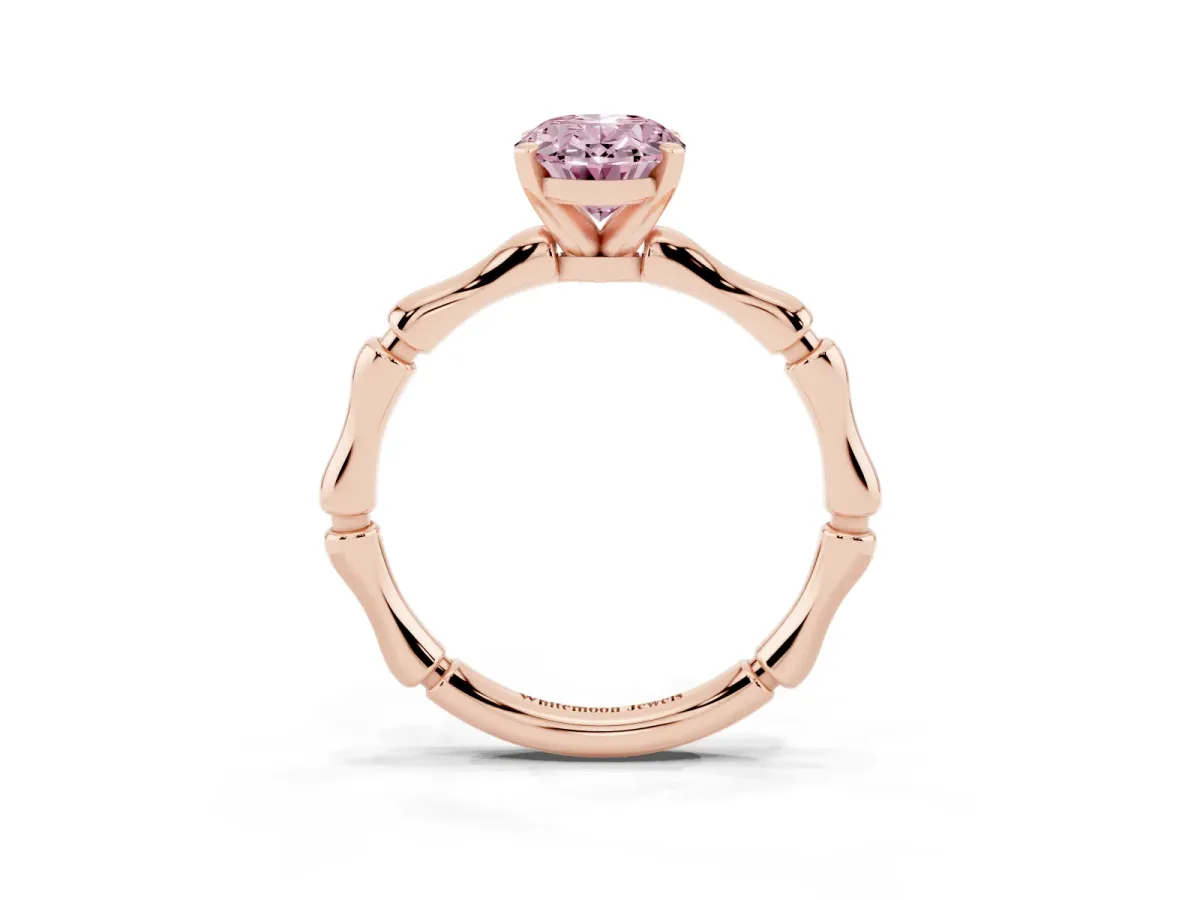 Fancy Pink Oval Cut Solitaire Diamond Ring with Bamboo Band and Four-Prong Setting Rose gold