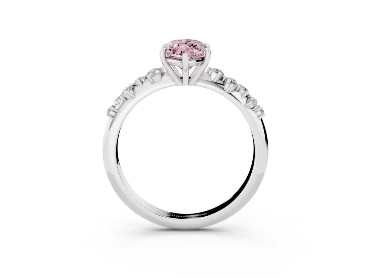 Fancy Pink Marquise Cut Diamond Cluster Side Stone Solitaire Ring with Prong Setting Silver