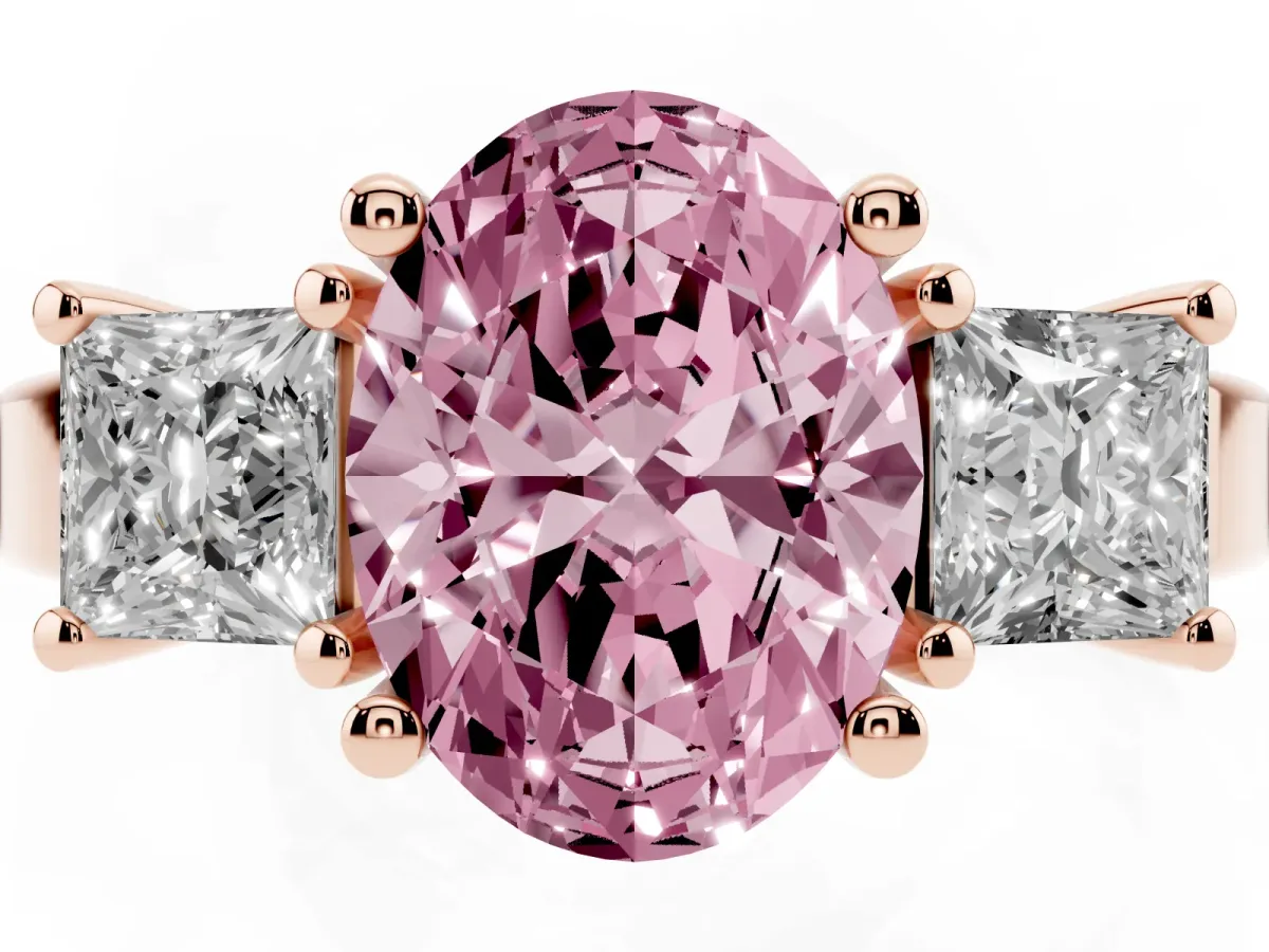Fancy Pink Three-Stone Oval Cut Cut Solitaire Ring with Prong Setting Rose gold