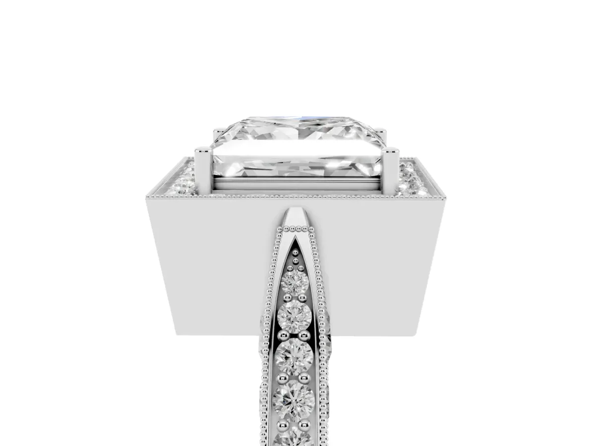 Princess Cut Halo Diamond Engagement Ring with Split Shank Band and Four-Prong Setting Silver