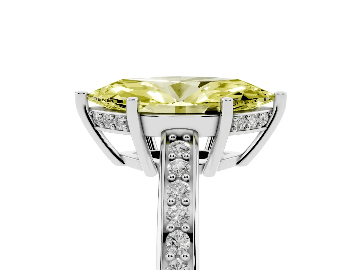 Fancy Yellow Marquise Cut Solitaire Pavé Band Prong Setting Ring Silver