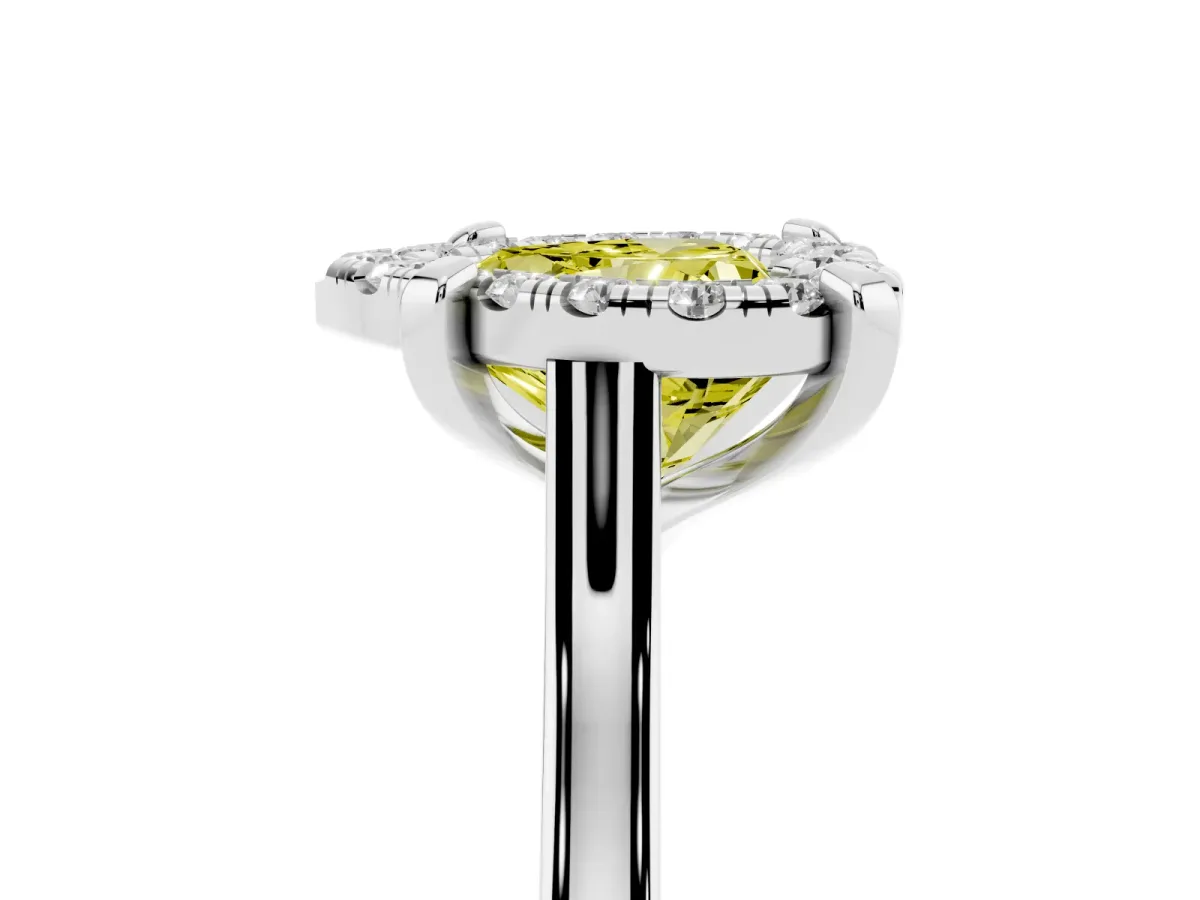 Fancy Yellow Heart Cut Diamond Cluster Halo Solitaire with Four-Prong Setting Silver