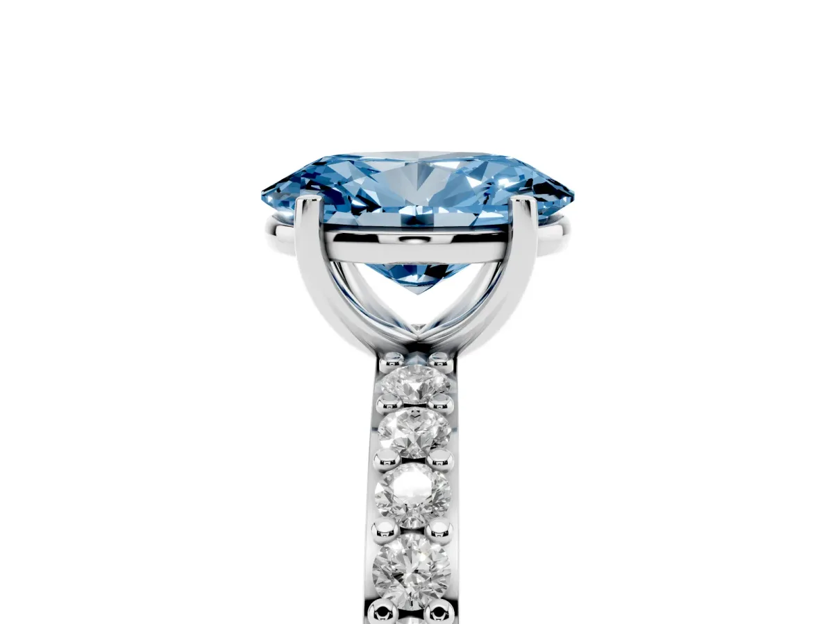 Fancy Blue Oval Cut Cut Diamond Solitaire with Pave Band and Four-Prong Setting Silver