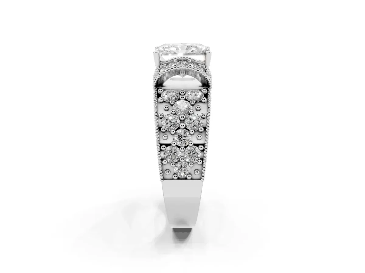 Radiant Cut Halo Pave Diamond Engagement Ring with Milgrain Detailing Platinum