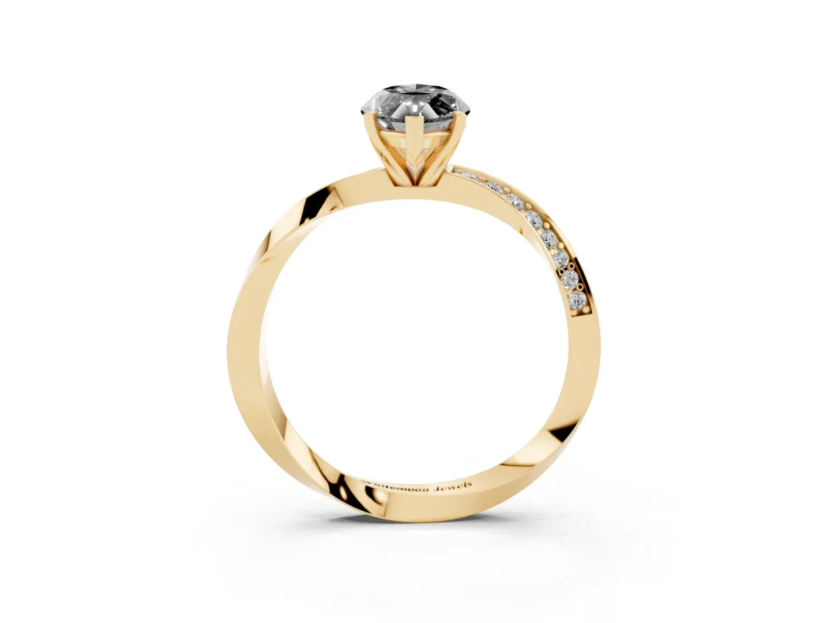 Fancy Black Marquise Cut Diamond Engagement Ring with Side Stone Accents and Four-Prong Setting Yellow gold