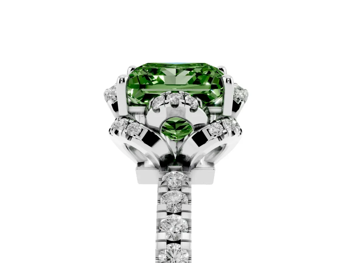 Fancy Green Princess Cut Diamond Halo Pave Band with Four-Prong Setting Platinum