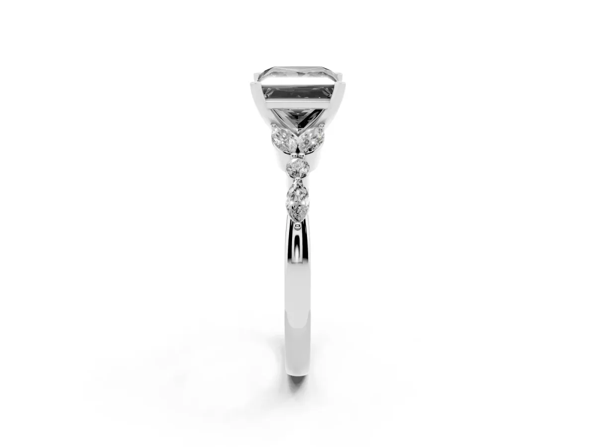 Fancy Black Princess Cut Diamond Solitaire Ring with Side Stones and Four-Prong Setting Silver