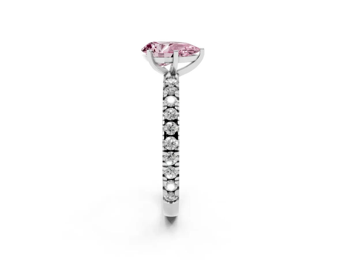 Fancy Pink Pear Cut Diamond Pavé Band Solitaire with Four-Prong Setting Silver