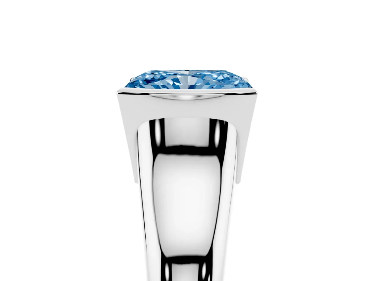 Fancy Blue Radiant Cut Solitaire Tension Set Diamond Ring with Split Shank Band Platinum