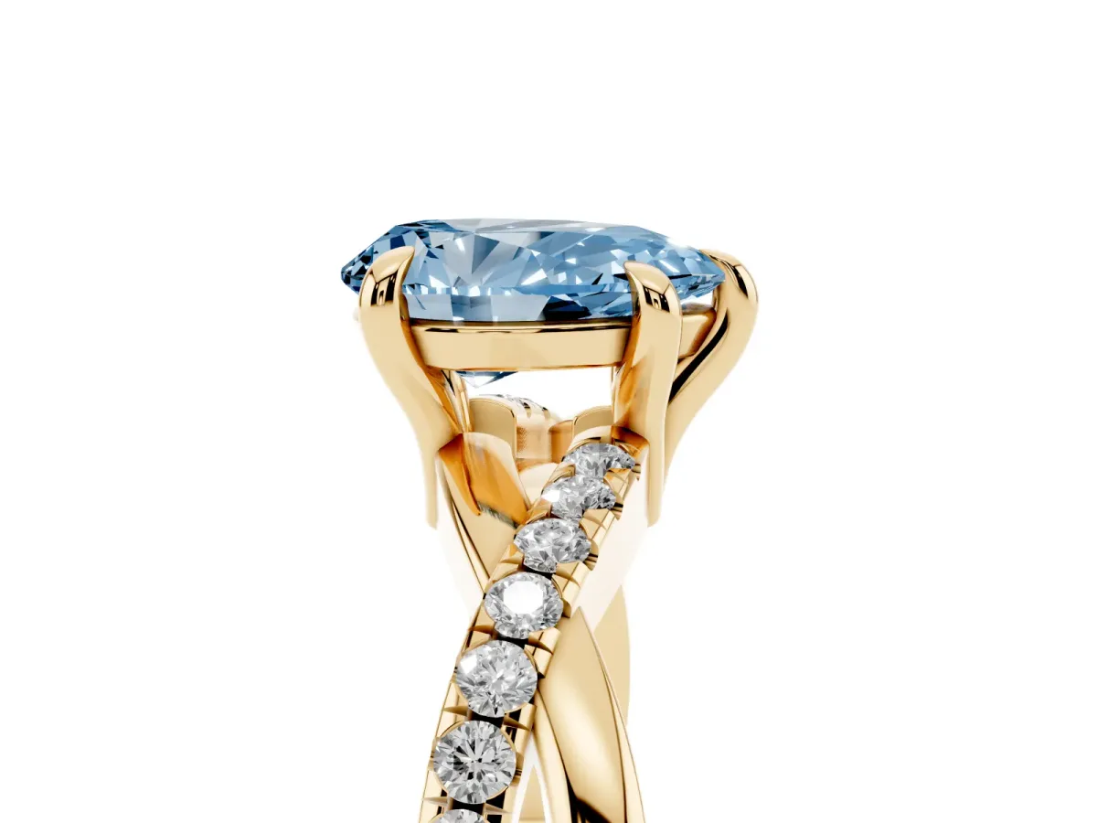 Fancy Blue Pear Cut Cut Diamond Twist Band Solitaire with Prong Setting Yellow gold