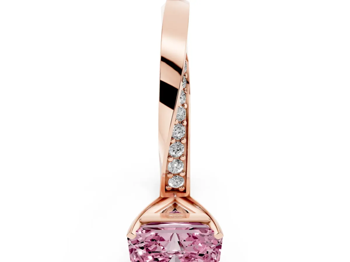 Fancy Pink Radiant Cut Diamond Engagement Ring with Side Stone Accents and Four-Prong Setting Rose gold